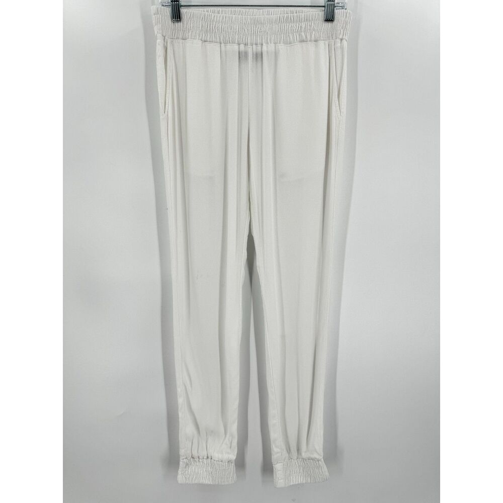 MONROW "Mommy" Sample White Semisheer Crepe Pull On Ankle Jogger Pant Size M